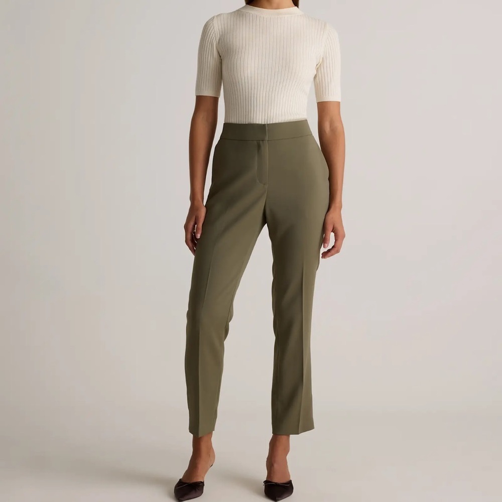 Quince Olive Green Stretch Crepe Ankle Pants Size 0 Women’s Half Elastic Waist